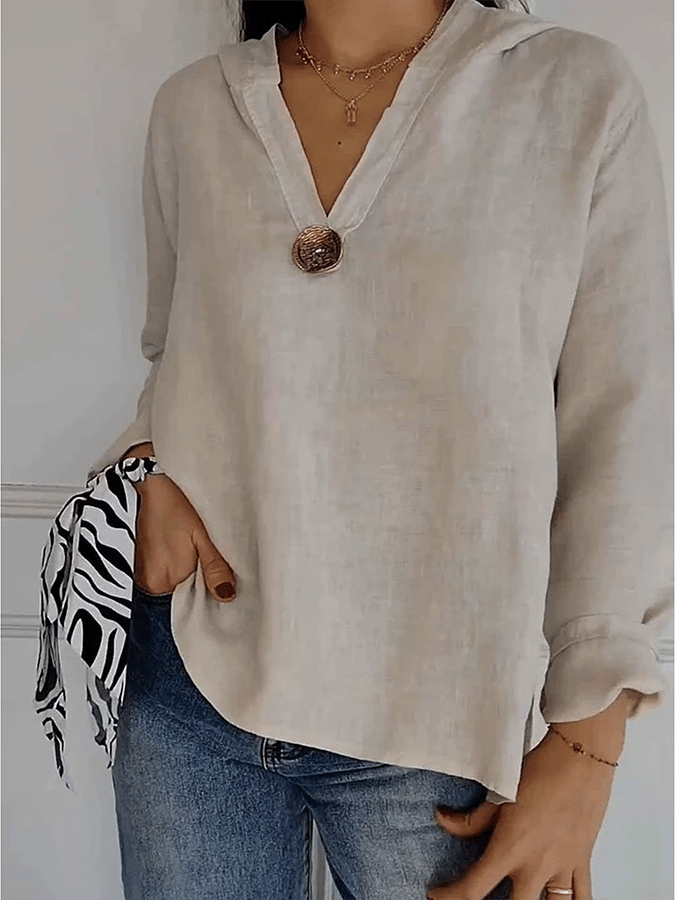 Women's Button Down Hooded Tuxedo Solid Color Shirt