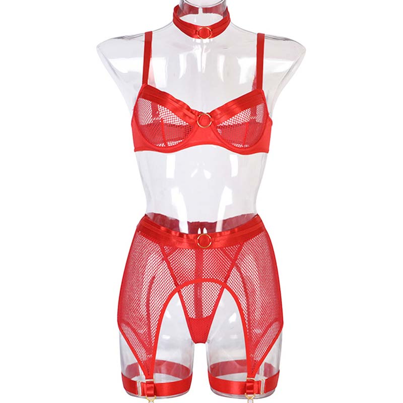 Ring Collar Mesh Lingerie Set