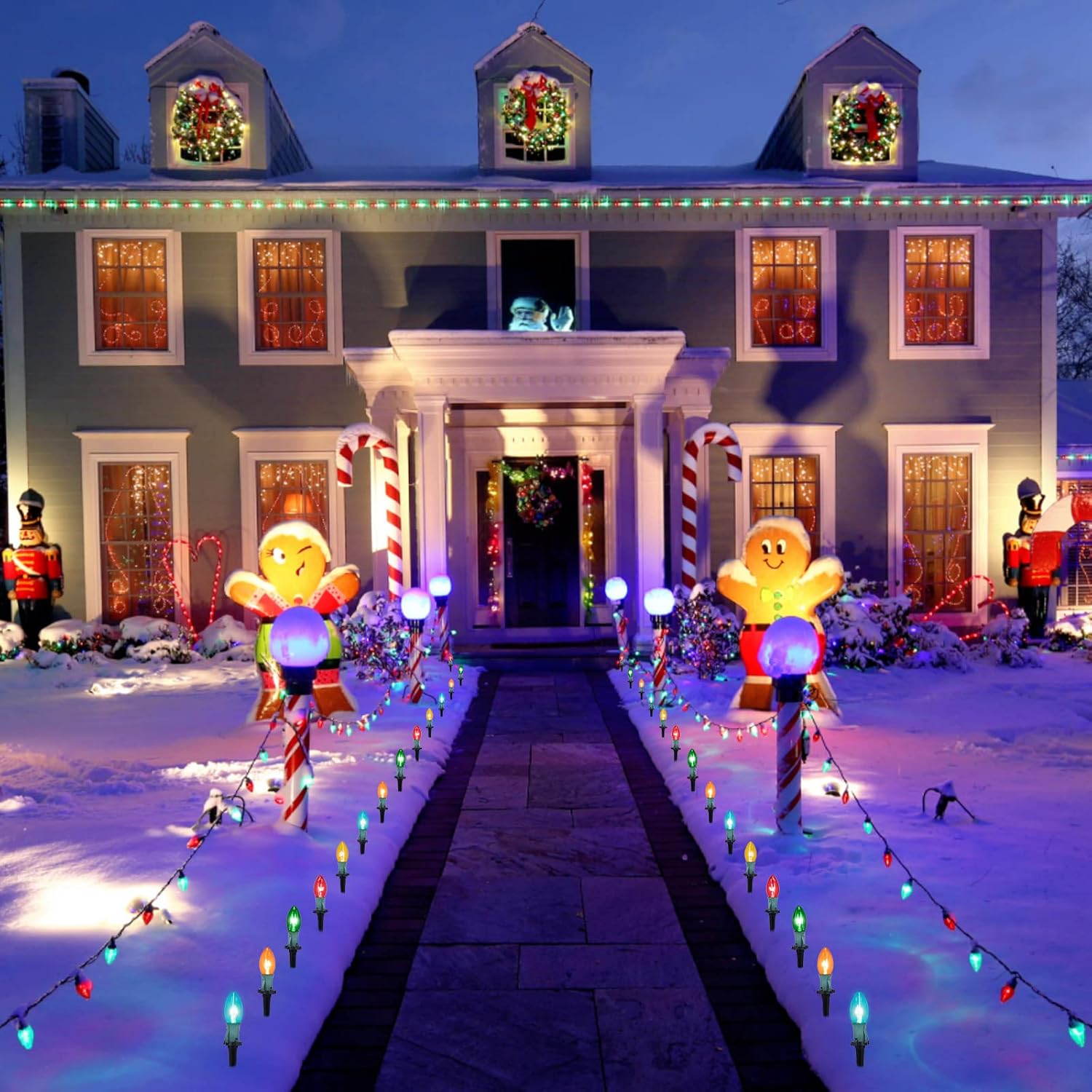 25.7 Feet C9 Christmas Lights with 20 Multicolor Bulbs and Stakes