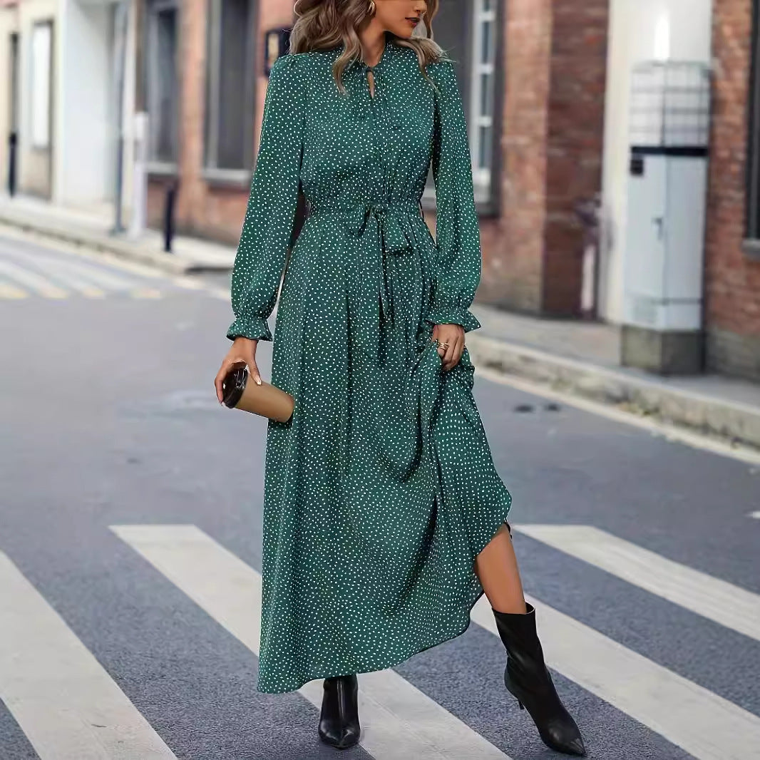 Women's Long Sleeve Polka Dot Print Dress