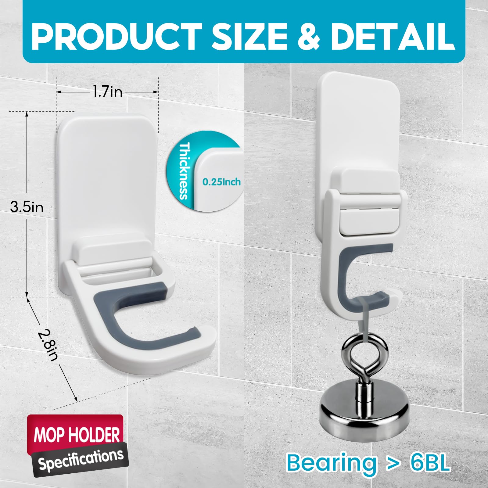 4 Pcs/Set Broom and Mop Organizer Wall Hanging, Holds up to 6 lb