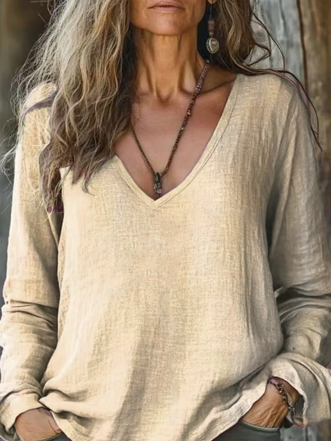 Women's Casual Solid Color V-Neck Multicolor Shirt