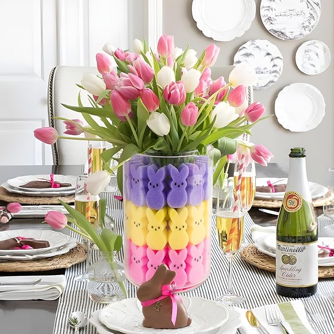 🔥On Sale🔥Easter Sponge Bunnies Vase Filler with Artificial Tulips Flowers
