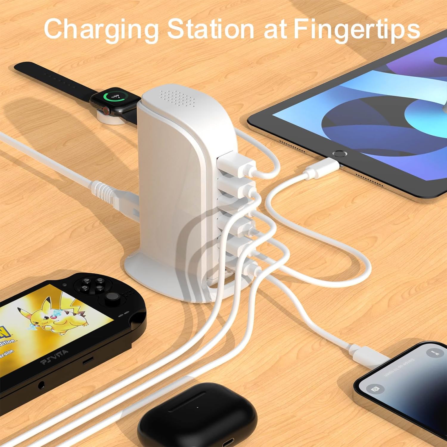 Charger Block 6 in 1 Upoy, 40W USB C Charger 3A, Charging Hub with 5 USB Ports(Shared 6A) for Multiple Electronics, USB Charging Station Multiports, Universal Desktop Phone Charger Travel Ready, Black