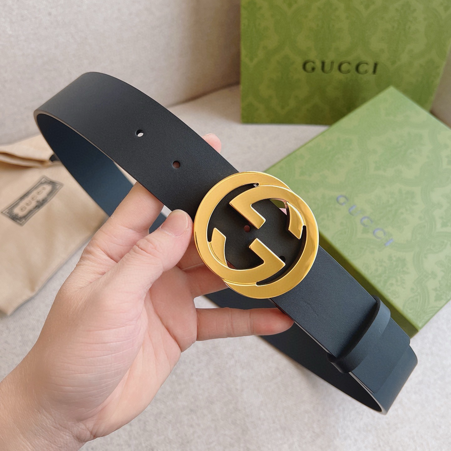 Gucci Interlocking Double G Buckle Leather Belt 4.0cm Width