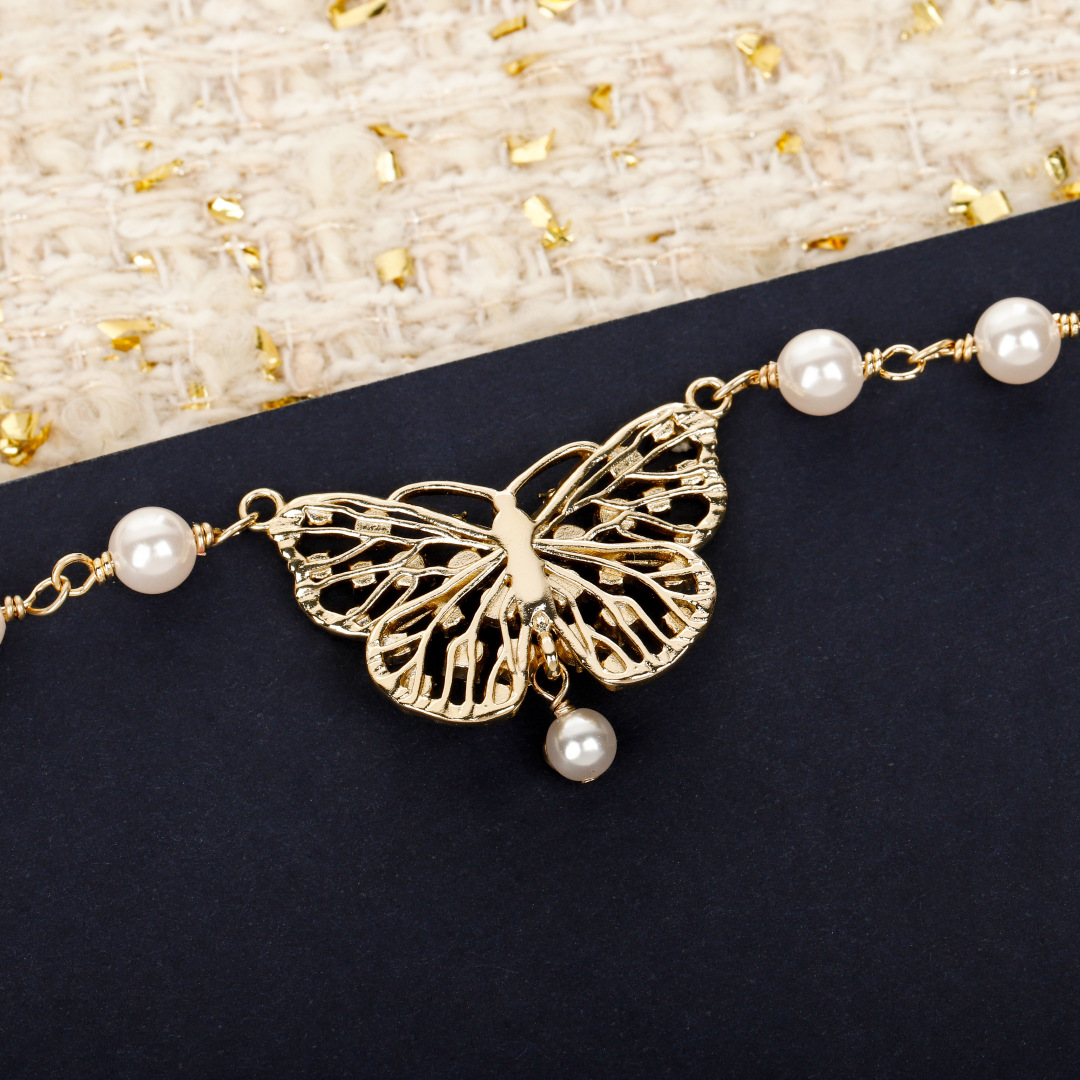 Dior Hollow Butterfly Pearl Necklace
