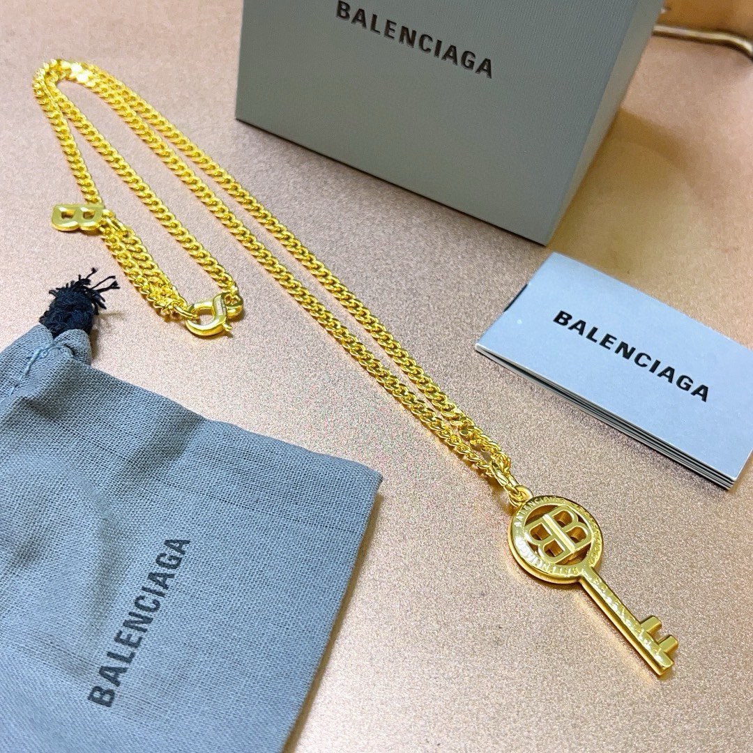 Balenciaga BB key gold necklace