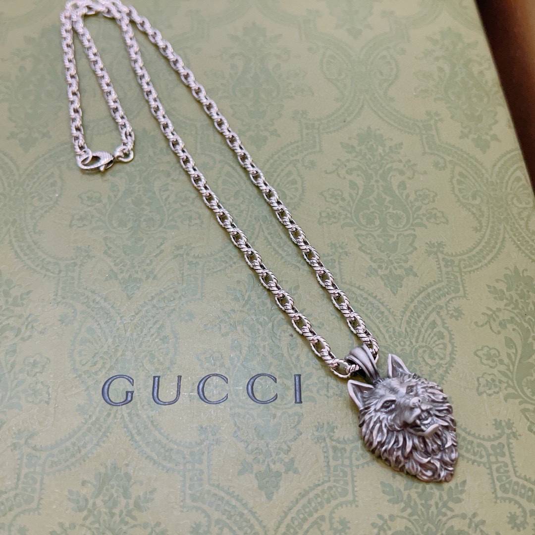 Gucci Anger Forest Series Wolf Head Vintage Chain Necklace