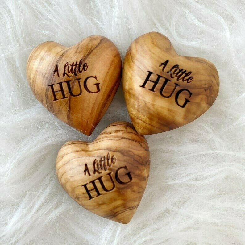 Little Pocket Hug Wooden Heart Token--Miss You Note, Isolation Gift for Someone You Love