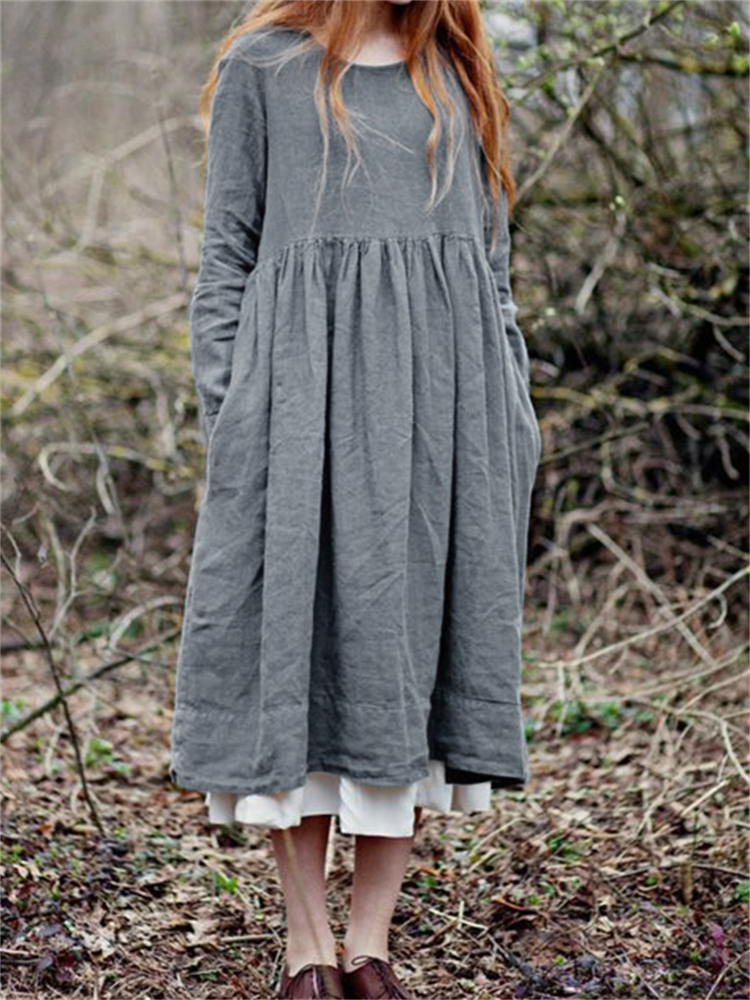 Vintage Pleated Wide Skirt Maxi Dress