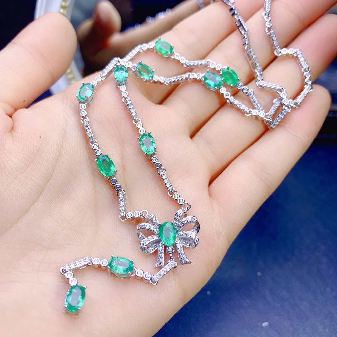 Natural Emerald Sterling Silver 925 Jewelry Women's Jewelry Necklace Women's Luxury Green Christmas Shipping FREE