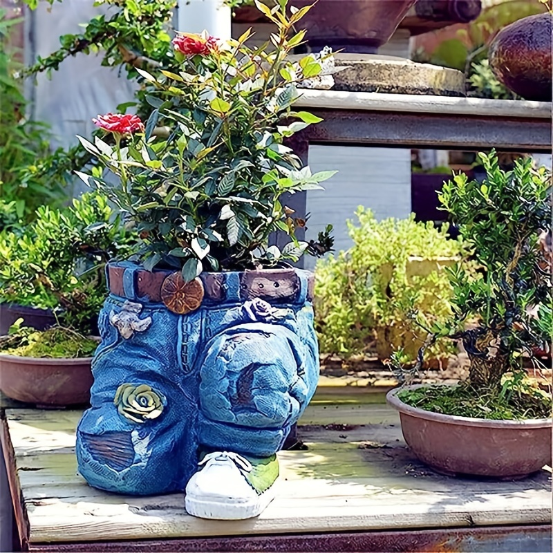 1pc Creative Jeans Shaped Planter, Garden Resin Vintage Figurine Planter, Vase Flower Pot Container Home Lawn Yard Patio Outdoor Decoration