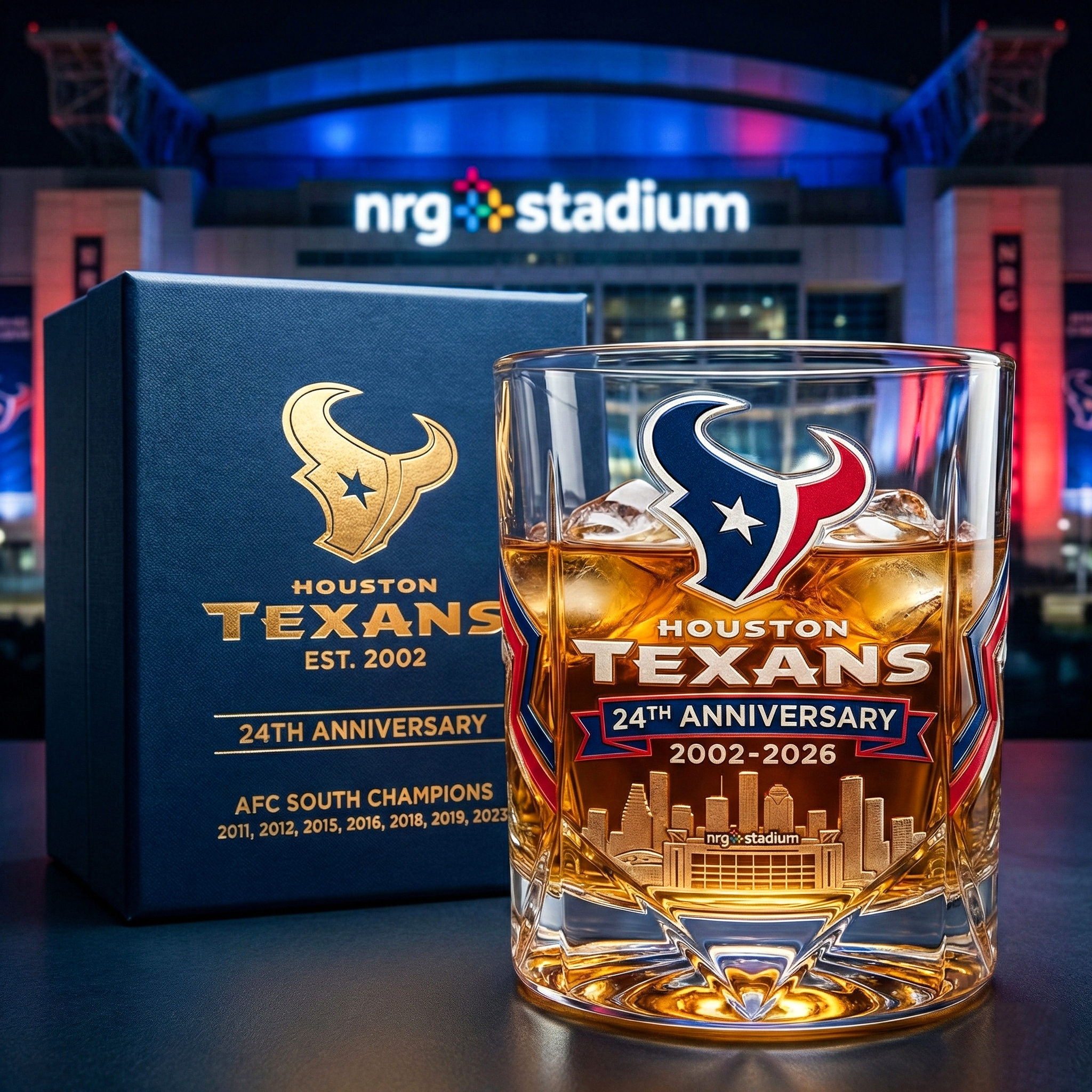 Houston Texans 24th Anniversary Commemorative Whiskey Glass