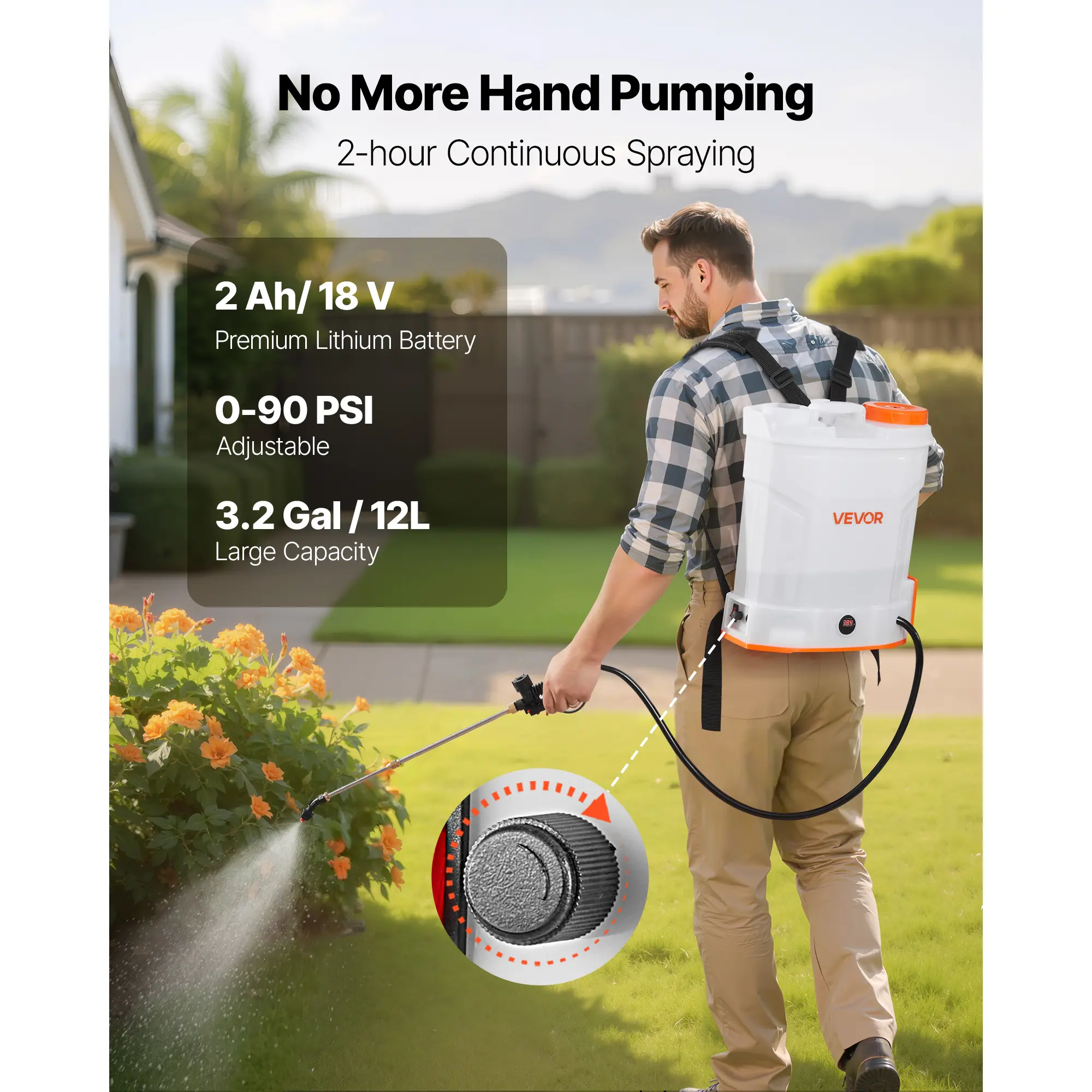 Battery Powered Backpack Sprayer, 3.2 Gal Powerful Electric Backpack Sprayer, 2 Retractable Wands & 5 Nozzles, Adjustable 0-90 PSI, 2 Hour Runtime, Portable Weed Sprayers for Yard Garden Lawn
