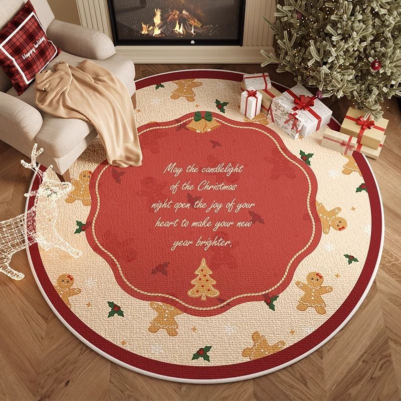 Christmas round carpet atmosphere washable dirt resistant full spread sofa coffee table blanket Christmas tree festive decoration mat