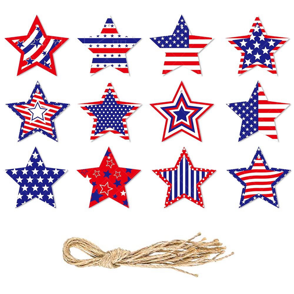 🔥[SAVE 50% OFF]--Independence Day Patriotic Decor-Handmade Double-sided printing Wooden Ornaments with the equipped rope