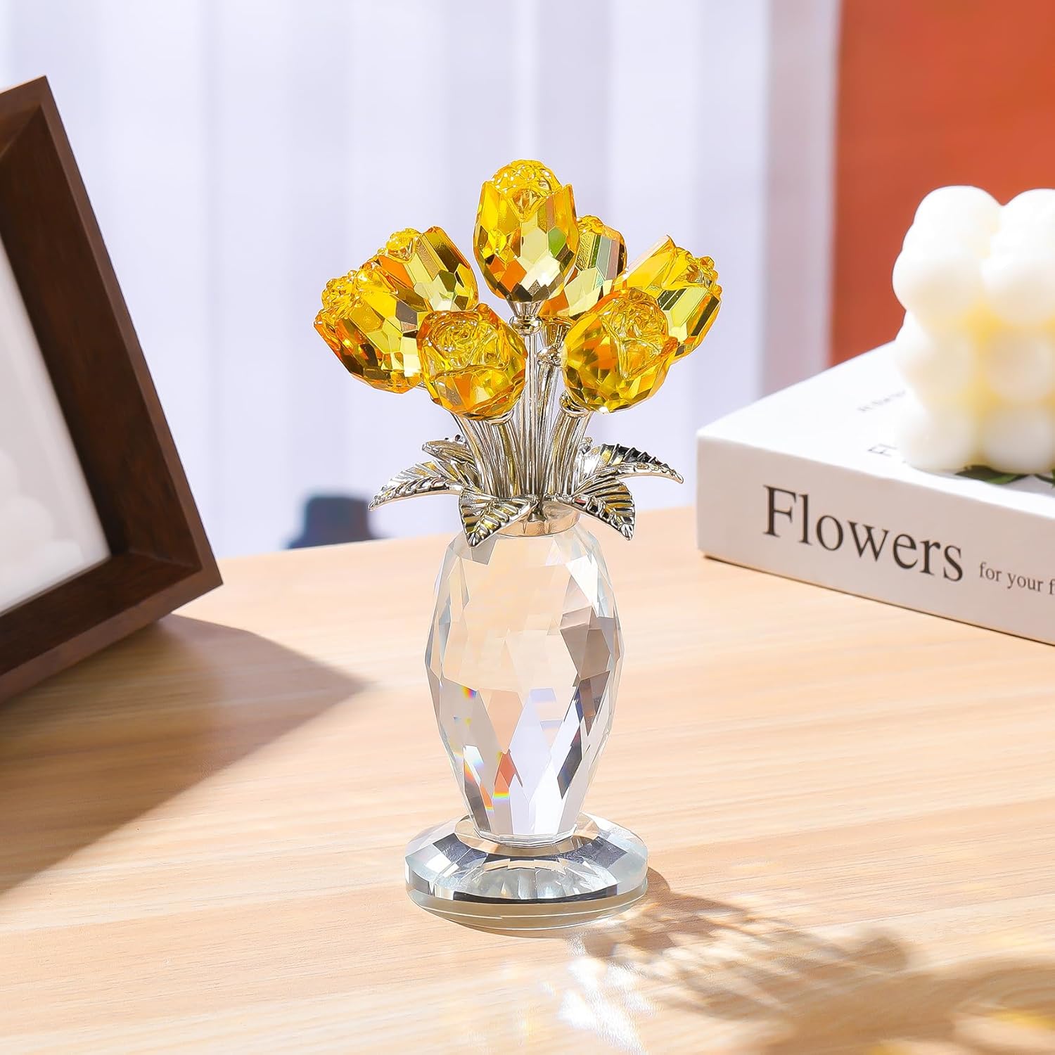 🔥ON SALE🔥Crystal Rose Flower Figurine with Vase