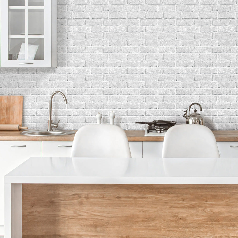 3D Vintage White Brick Peel and Stick Wall Tile
