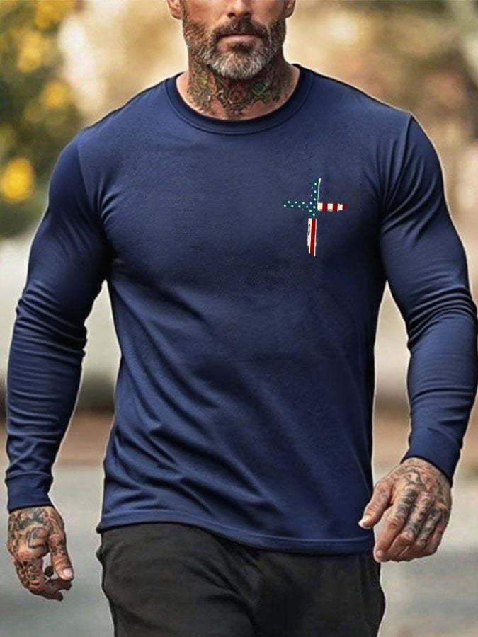 Men's Stand For The Flag Kneel For The Cross Print T-Shirt