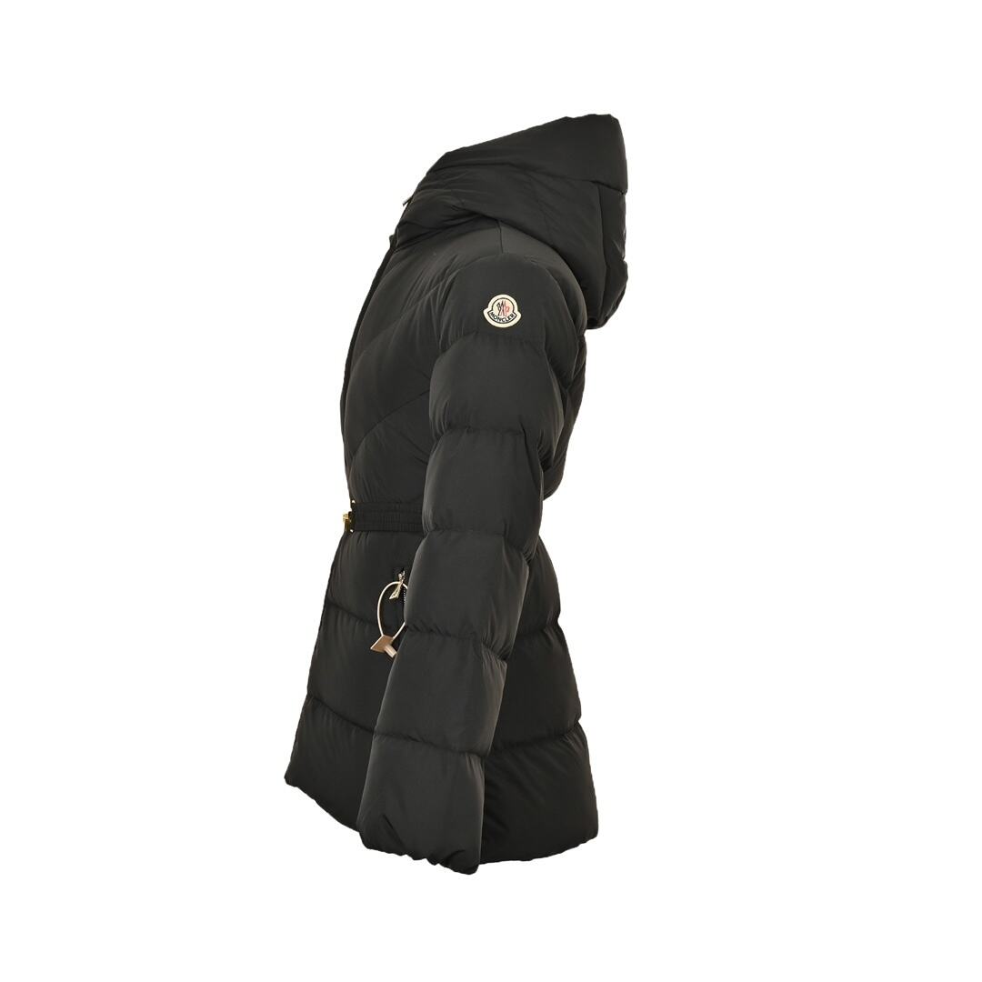 Moncler BROSSE short hooded V-stitched design waist belt down jacket
