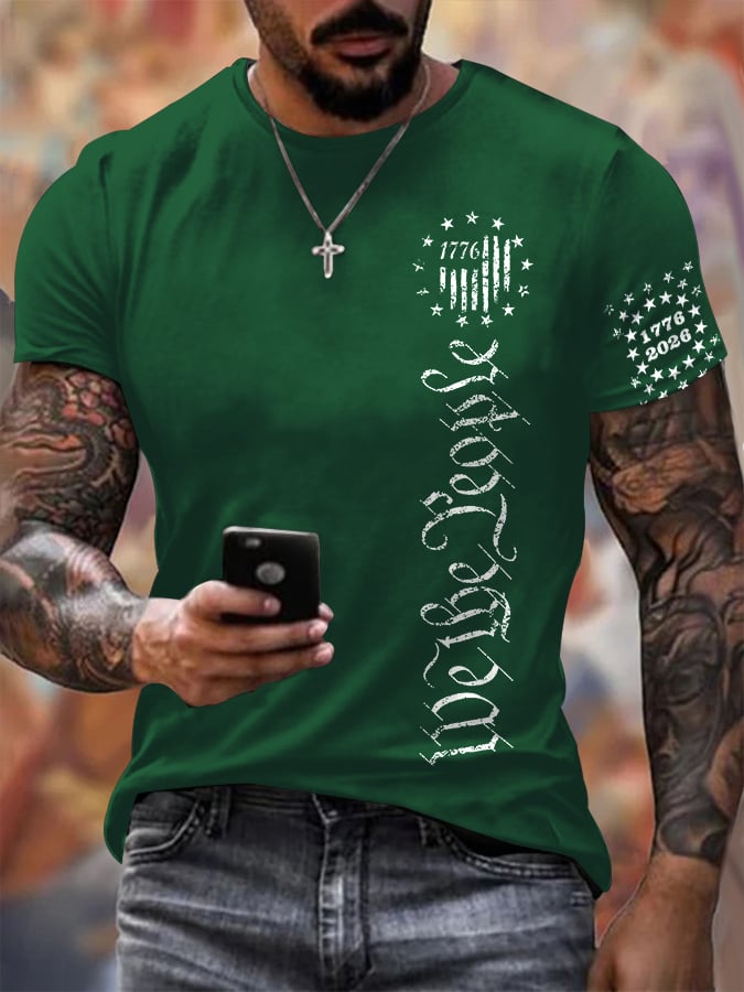 Men'S Retro 1776 - 2026 We the People American Flag Print T-Shirt