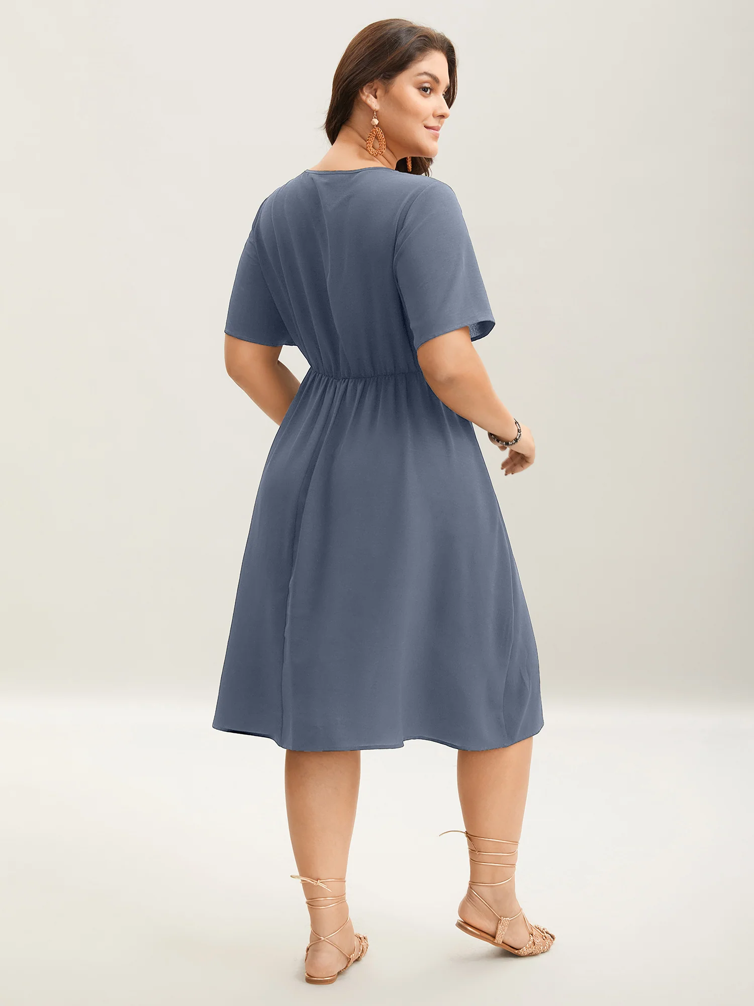 Floral Embroidered Waist-Cinched Midi Dress