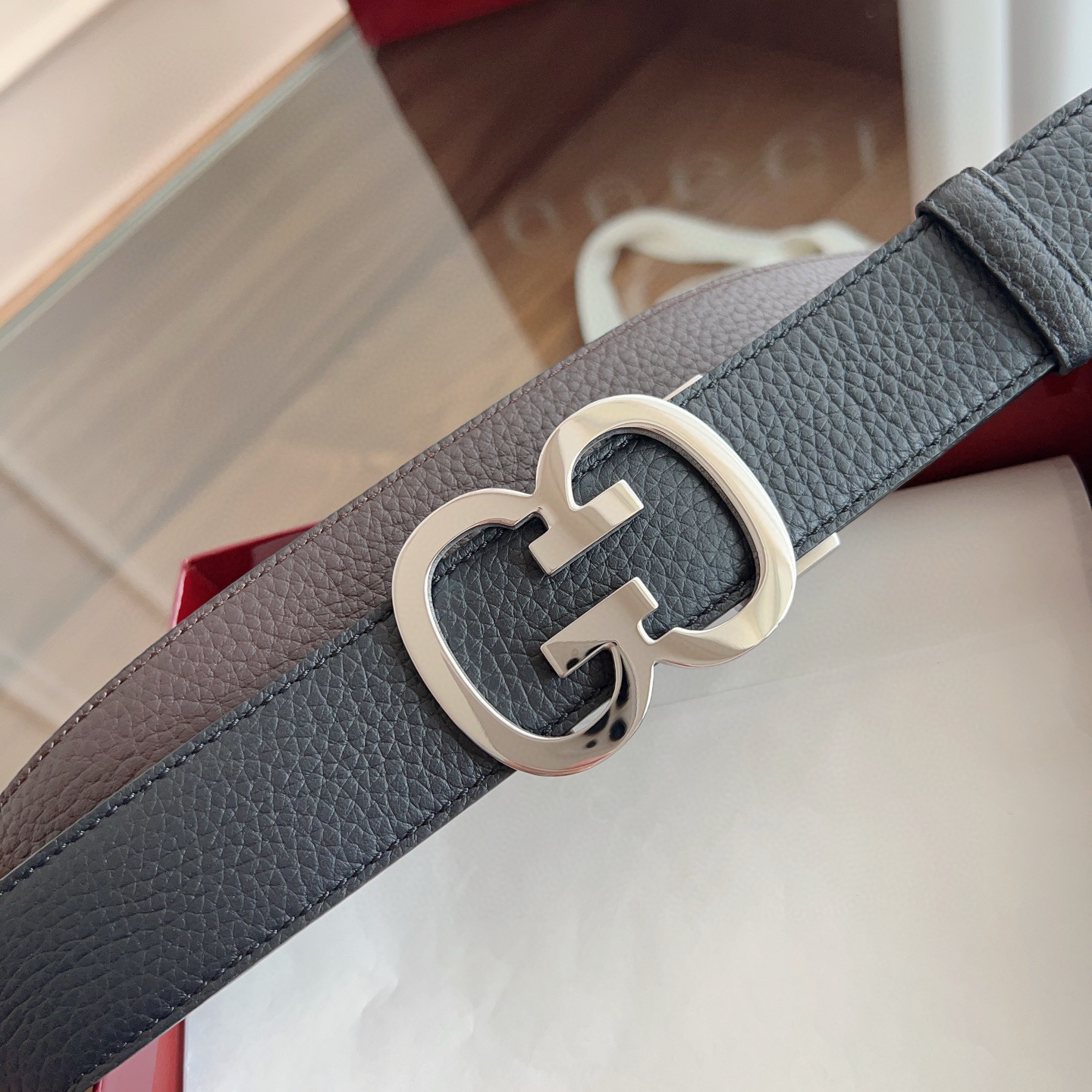 Gucci automatic smooth buckle double-sided cowhide belt width 3.5cm