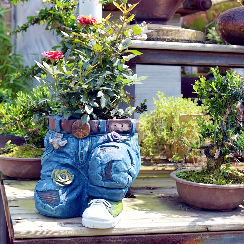 1pc Jeans Pants Shape Flower Pot Resin Statue, Succulent Pot Flower Planter For Indoor Garden Yard Lawn Porch Balcony Patio Outdoor Decor