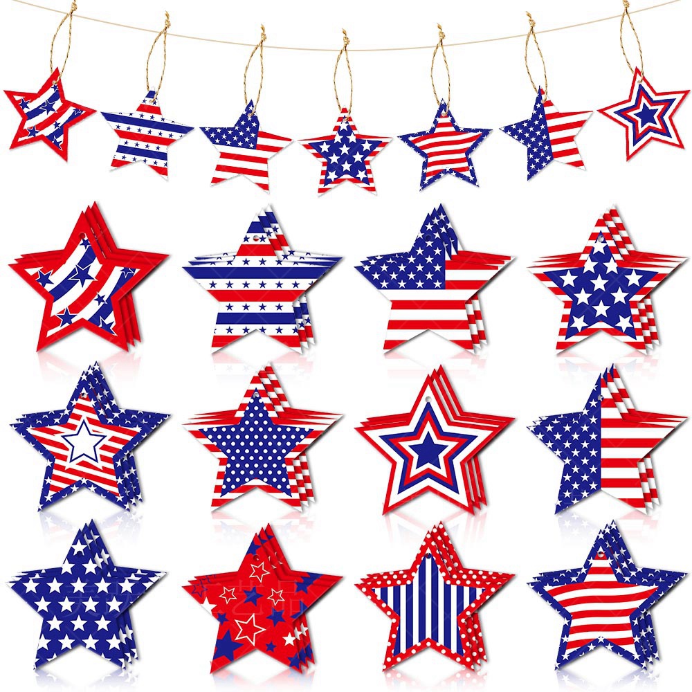 🔥[SAVE 50% OFF]--Independence Day Patriotic Decor-Handmade Double-sided printing Wooden Ornaments with the equipped rope
