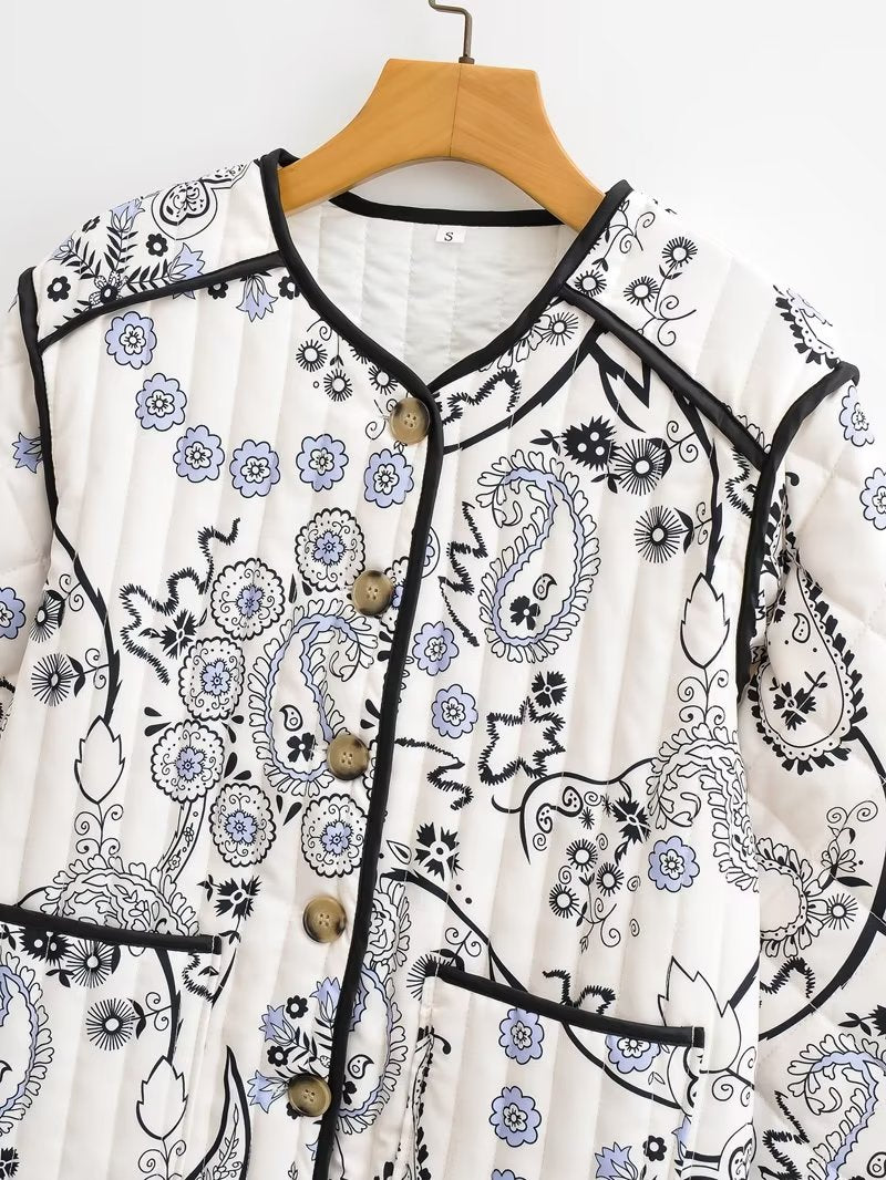 Autumn Women Clothing Printing Long Sleeve Cotton Coat Woman Cotton