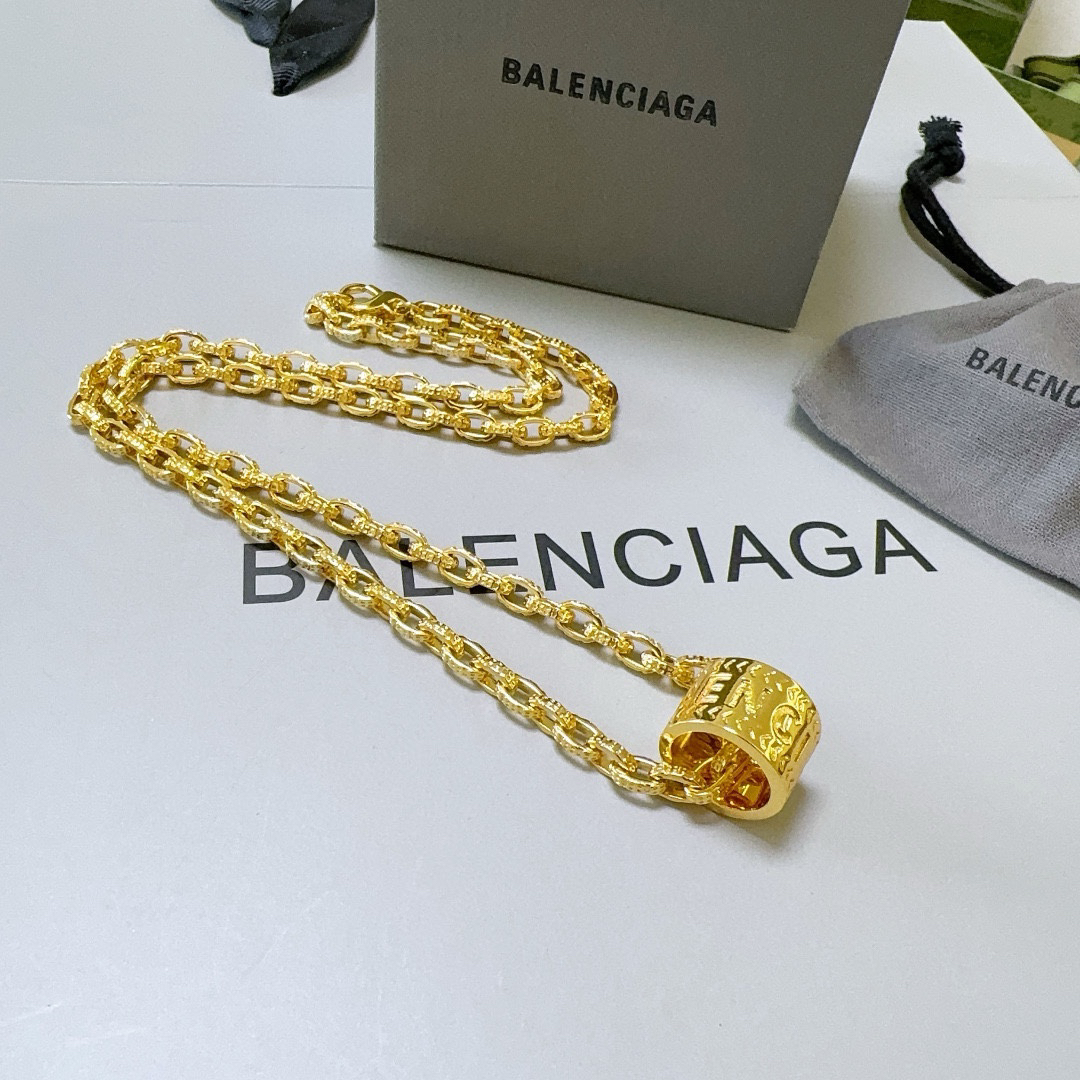 Balenciaga Gold Hollow Ring Chain Necklace