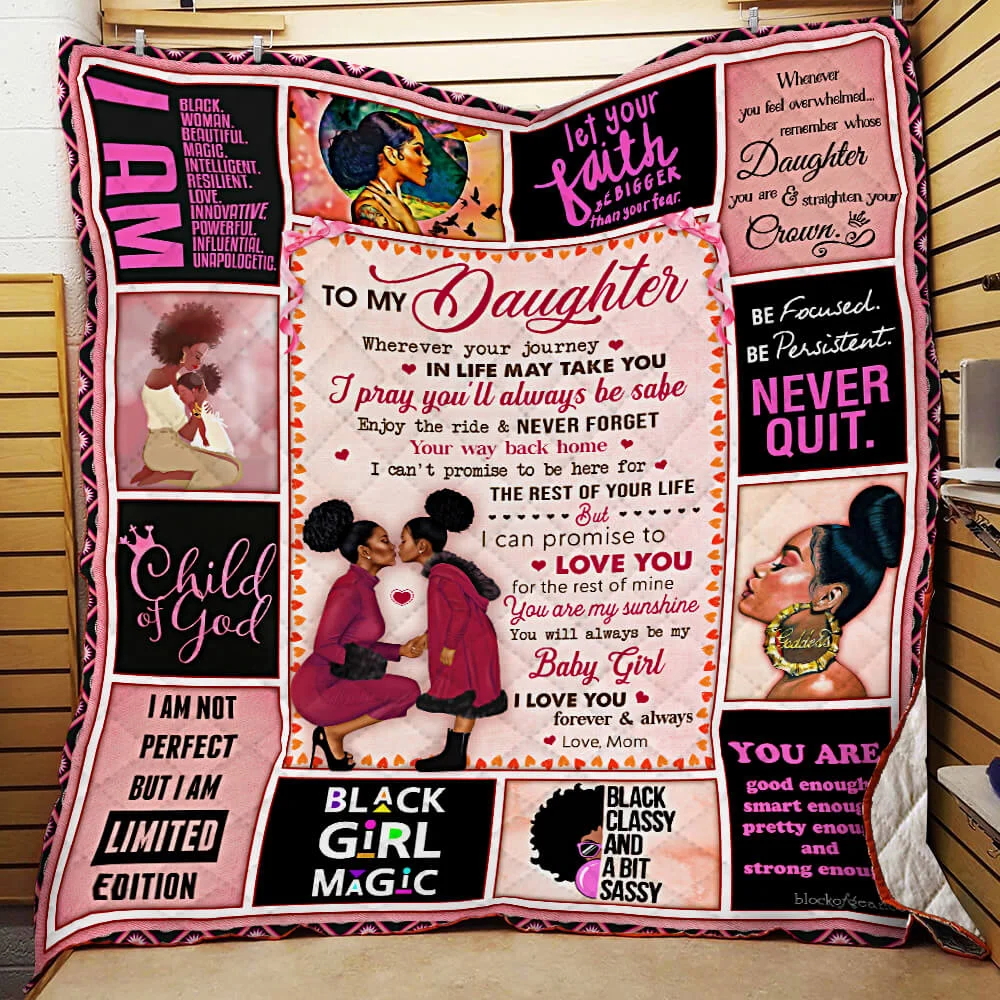 To My Daughter, You Are My Sunshine, Love Mom, Black Woman Quilt Blanket