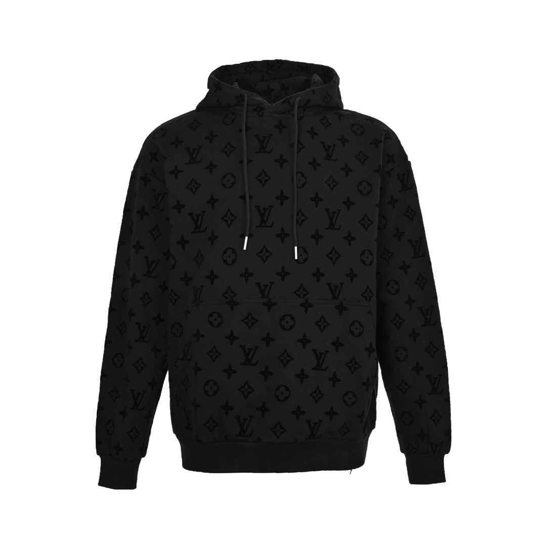 Louis Vuitton 24Fw all-over monogram flocked print hooded sweatshirt