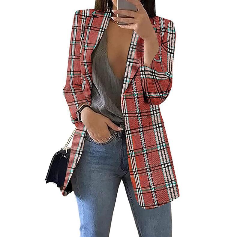 European and American Fashion Plaid Casual Suit Coat for Women with Slim Fit