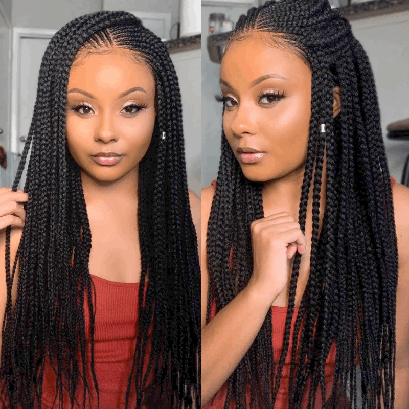 100% Hand-Braided Side Part Cornrow 13x5 Braided Lace Wig