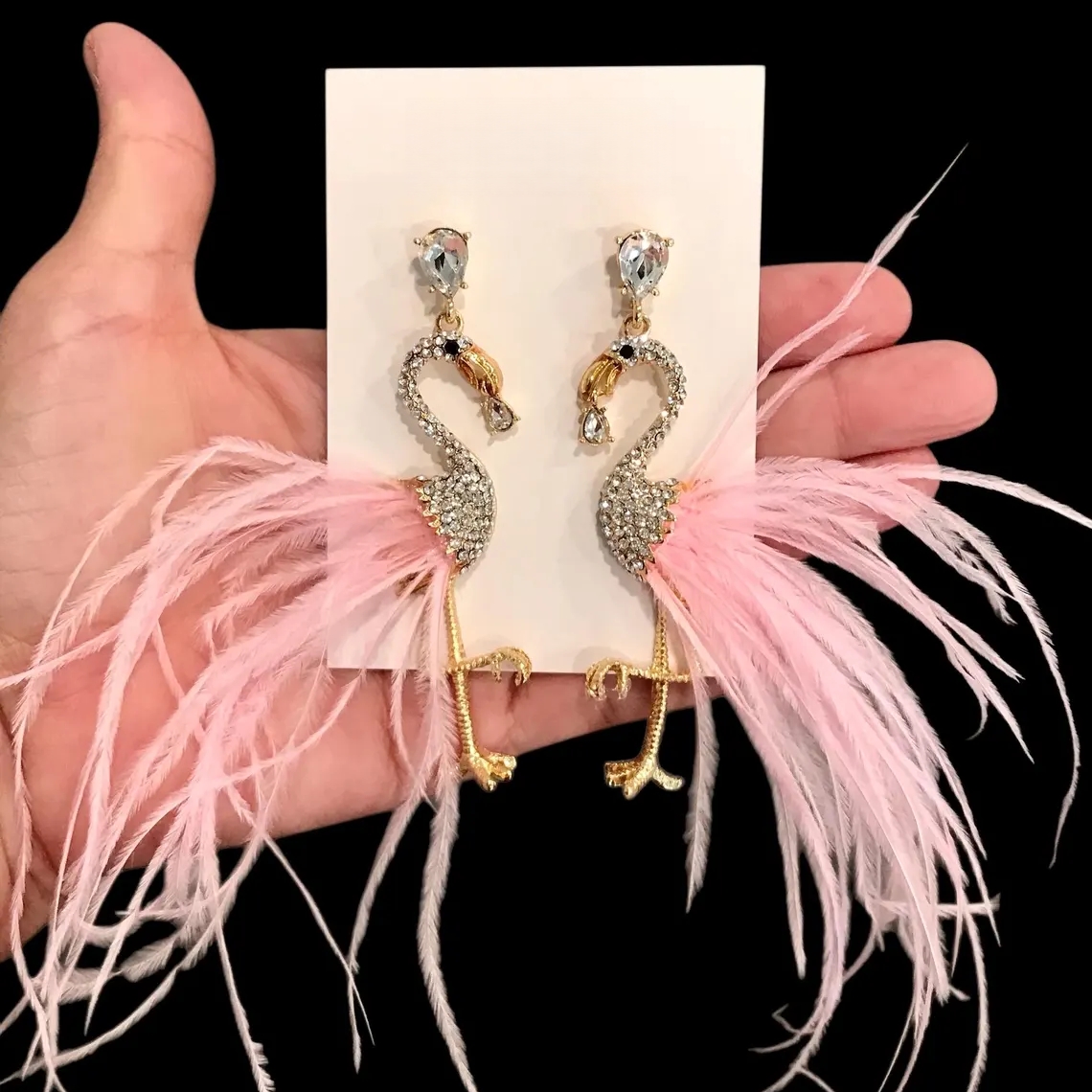 Flamingo Feather Statement Earrings