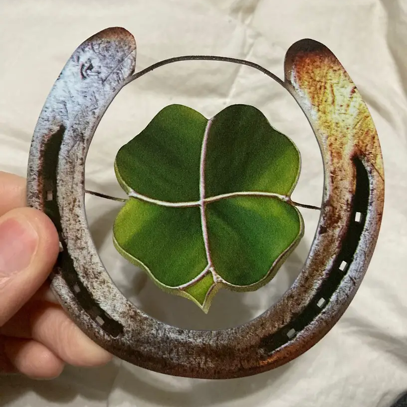 🍀🐴 Four Leaf Clover Lucky Horseshoe - Metal  & Glass Art ✨ Buy 3 Get 10% OFF & Free Shipping