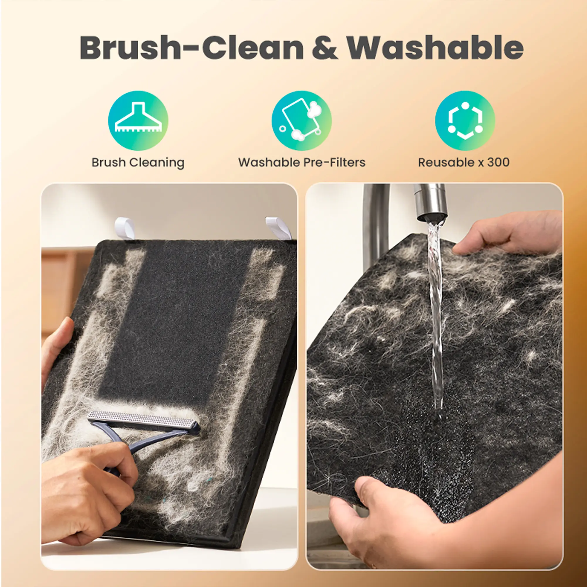 Air Purifiers for Home Pets 3-in-1 Washable HEPA Filter  Dual-Sided Filter with 200g Activated Carbon Pet-Friendly Design Allergen Relief Odor Removal