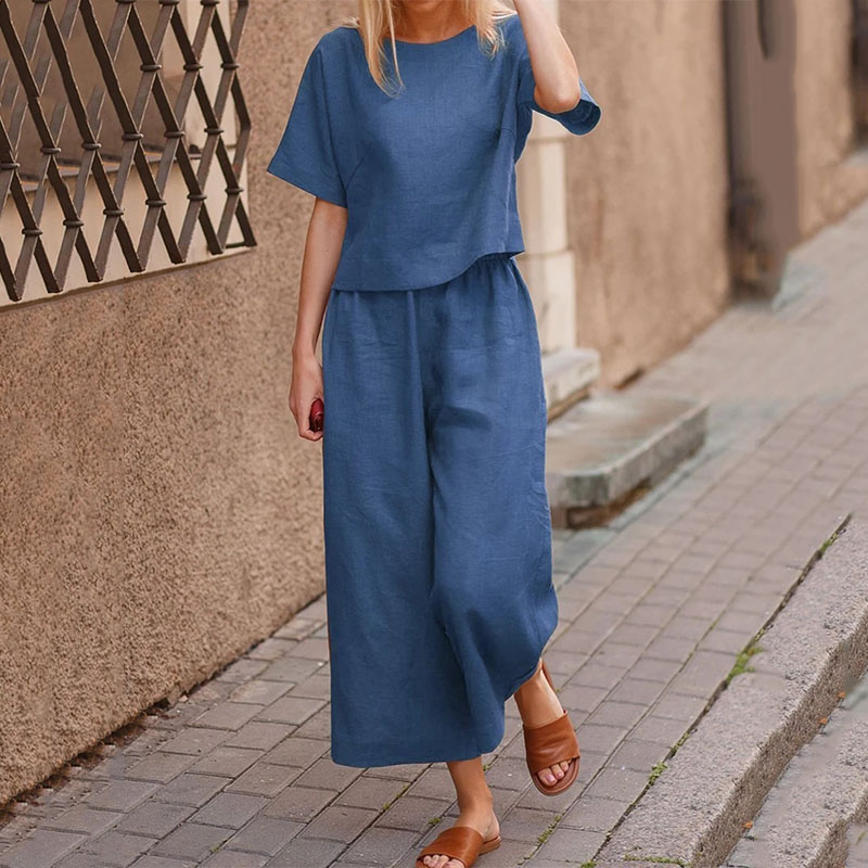 Casual Loose Solid Color Shirt Trousers Two-piece Set