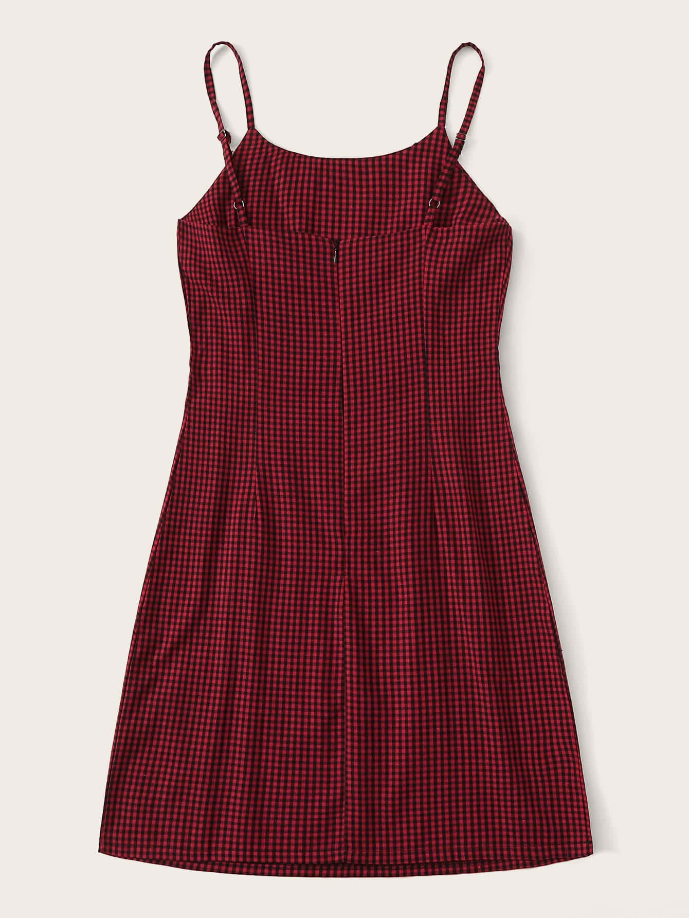 Gingham Print Zip Back Cami Dress