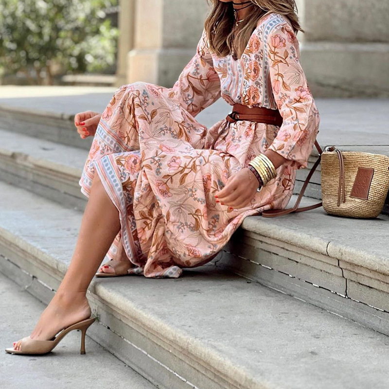 2024 The new fall model Casual Bohemian mid-length printed dress