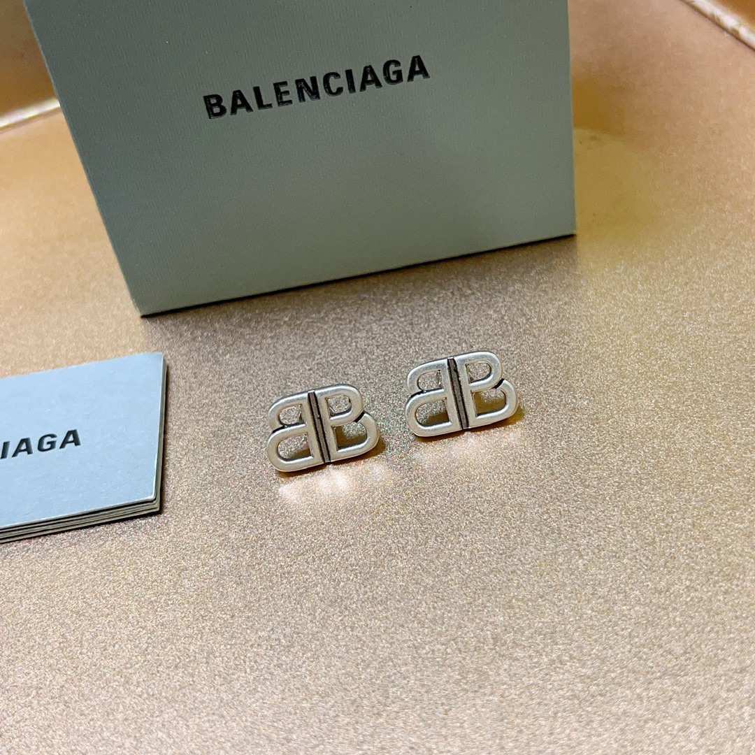 Balenciaga Simple BB Silver Stud Earrings