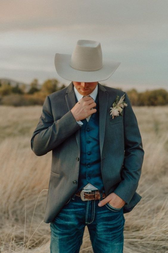 Men's Western Casual Long Sleeve Dark Blue Coat Blazer