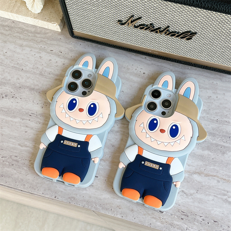 Labubu cartoon 3D hat phone case for iPhone