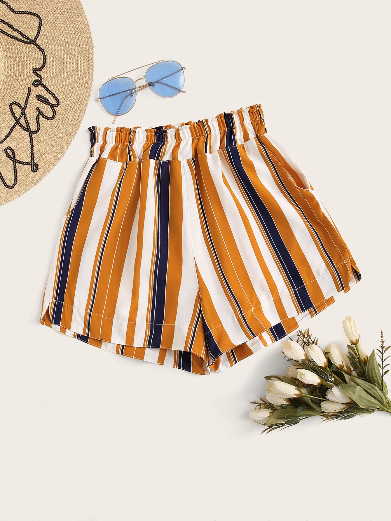 Elastic Waist Striped Shorts