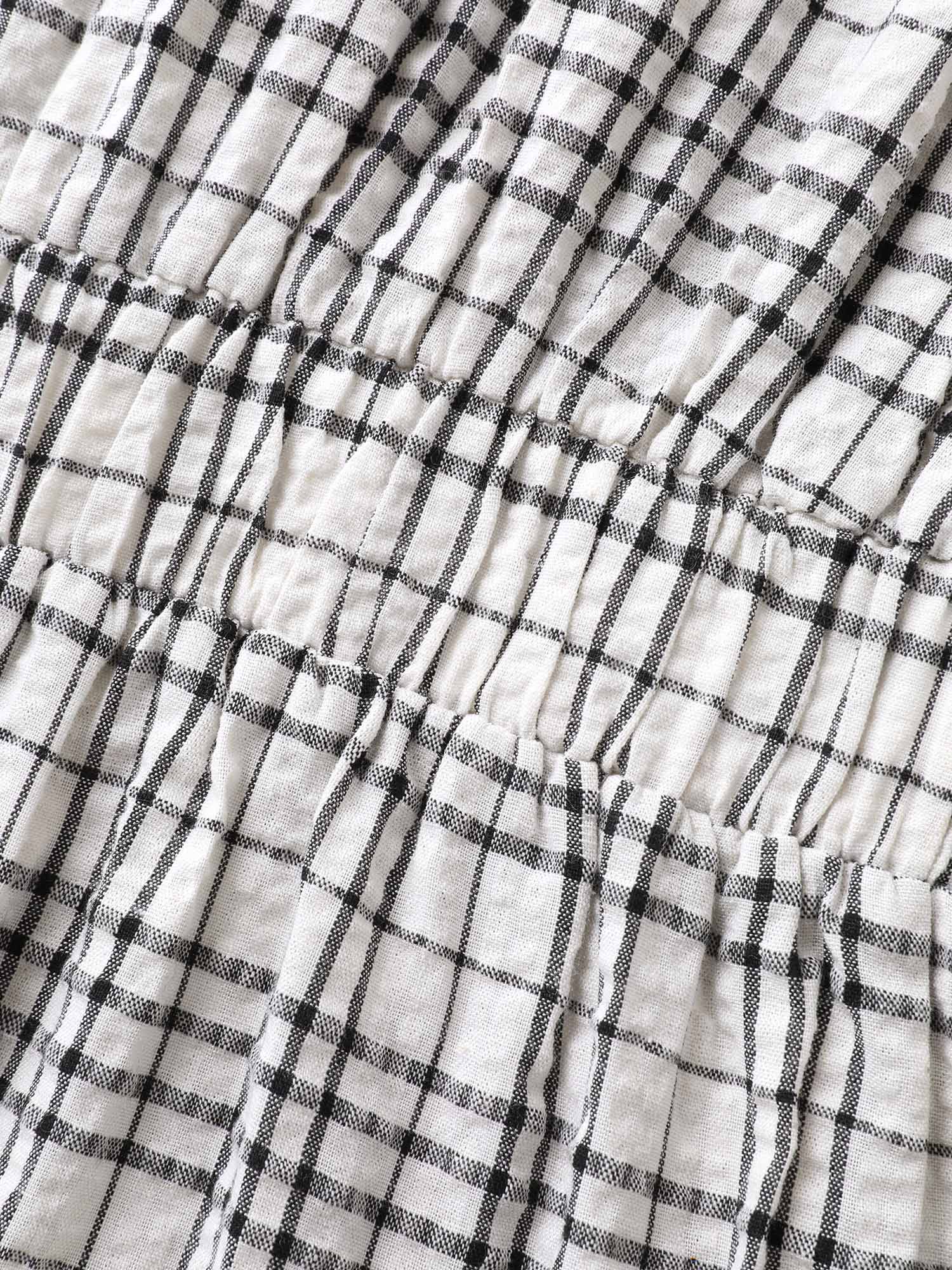 Cotton Plaid Sculpted Button Placket Blouse