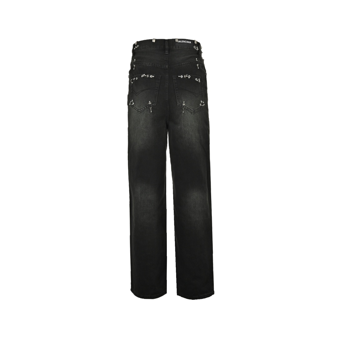 Balenciaga Rivet Piercing Ring Buckle Fire Machine Toe Jeans
