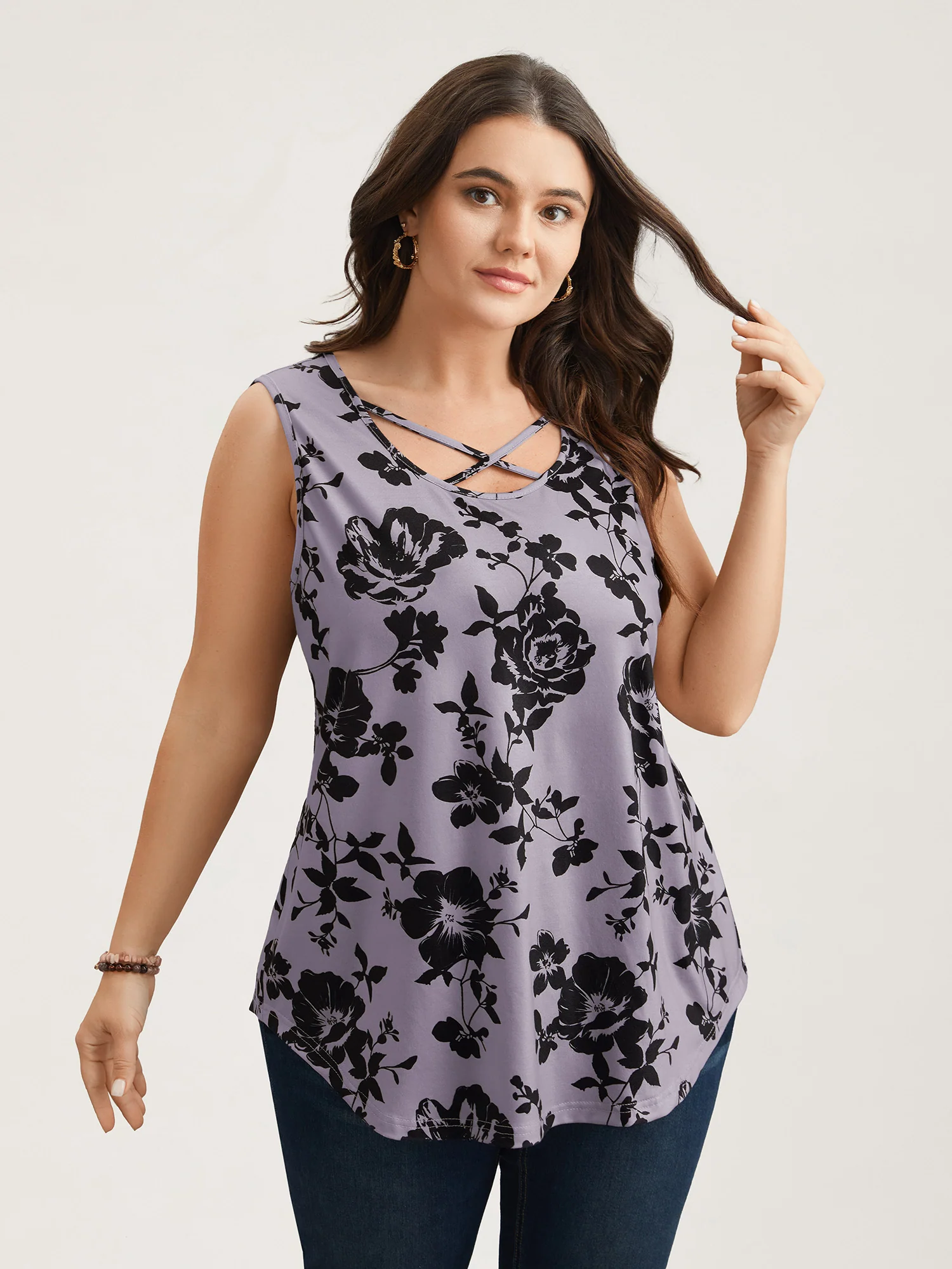 Rosy Print Neck-Tie Fitted Vest