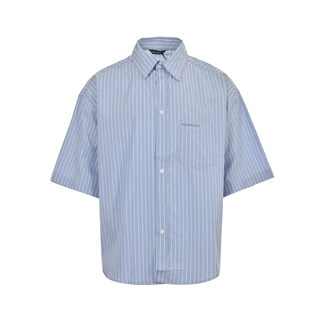 Balenciaga 24ss pocket embroidered striped short-sleeved shirt