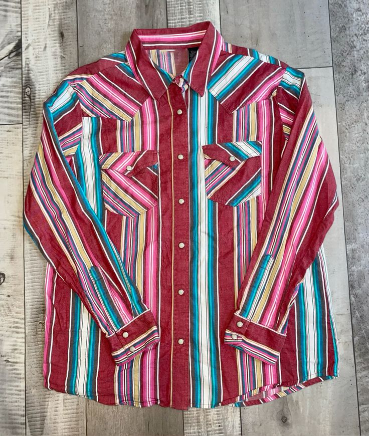 Men's Fashion Western Red Pink Striped Long Sleeve Shirt